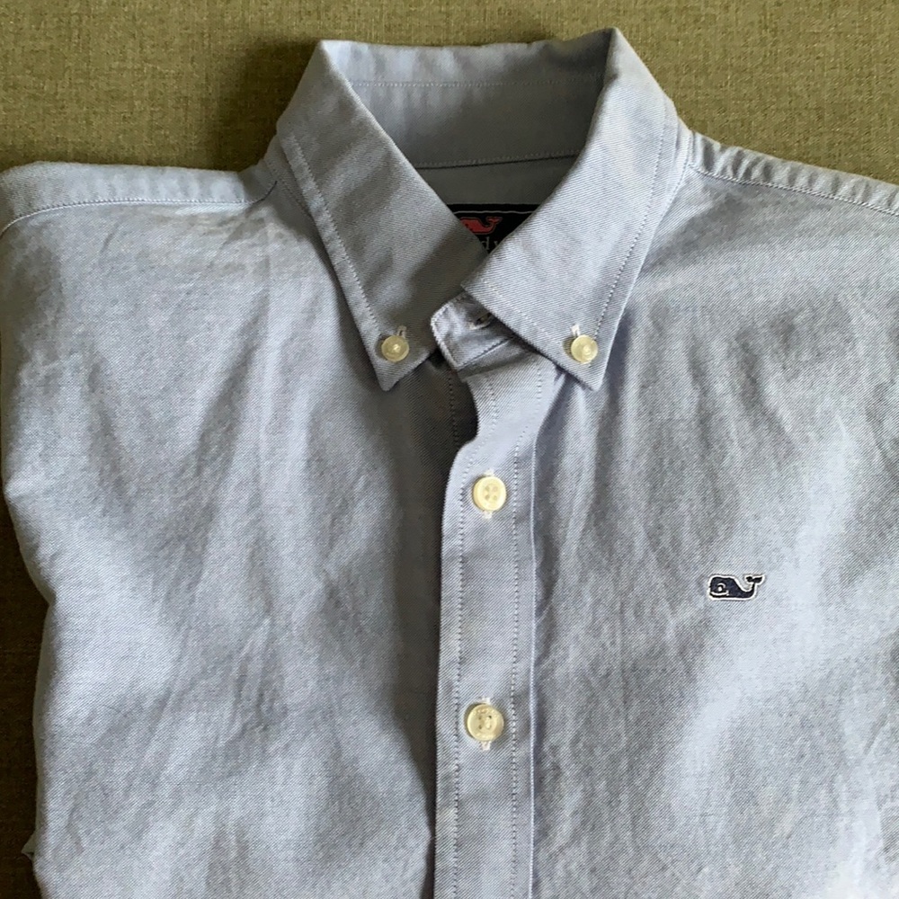 Boys large Vineyard Vines blue Oxford button down long sleeve.
